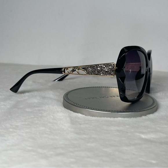 Black & Gold Oversized Square Sunglasses Polarized Tinted w Crystal Frames Nwt - Picture 13 of 15